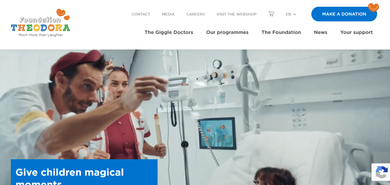 Fondation Theodora multilingual donation platform interface.
